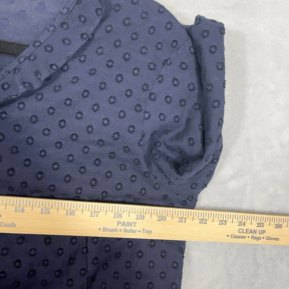 Talbots L Popover Blouse Navy Cotton 3/4 Sleeve Textured Office Minimalist - Picture 4 of 8